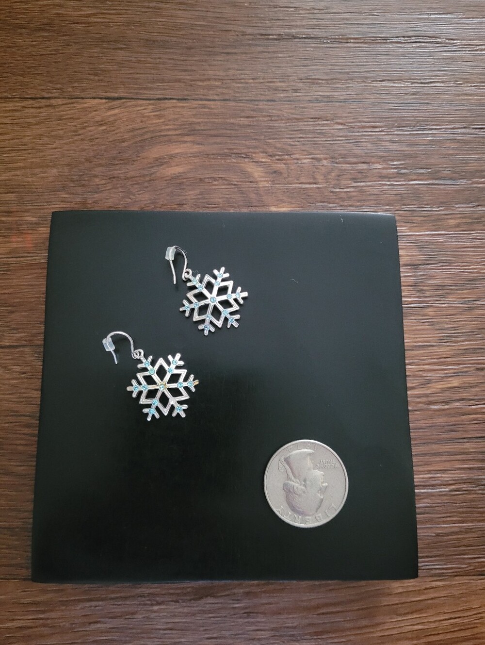 Sterling Stamped Winter Snowflake Earrings, Silver & Icy Blue - Picture 3 of 3